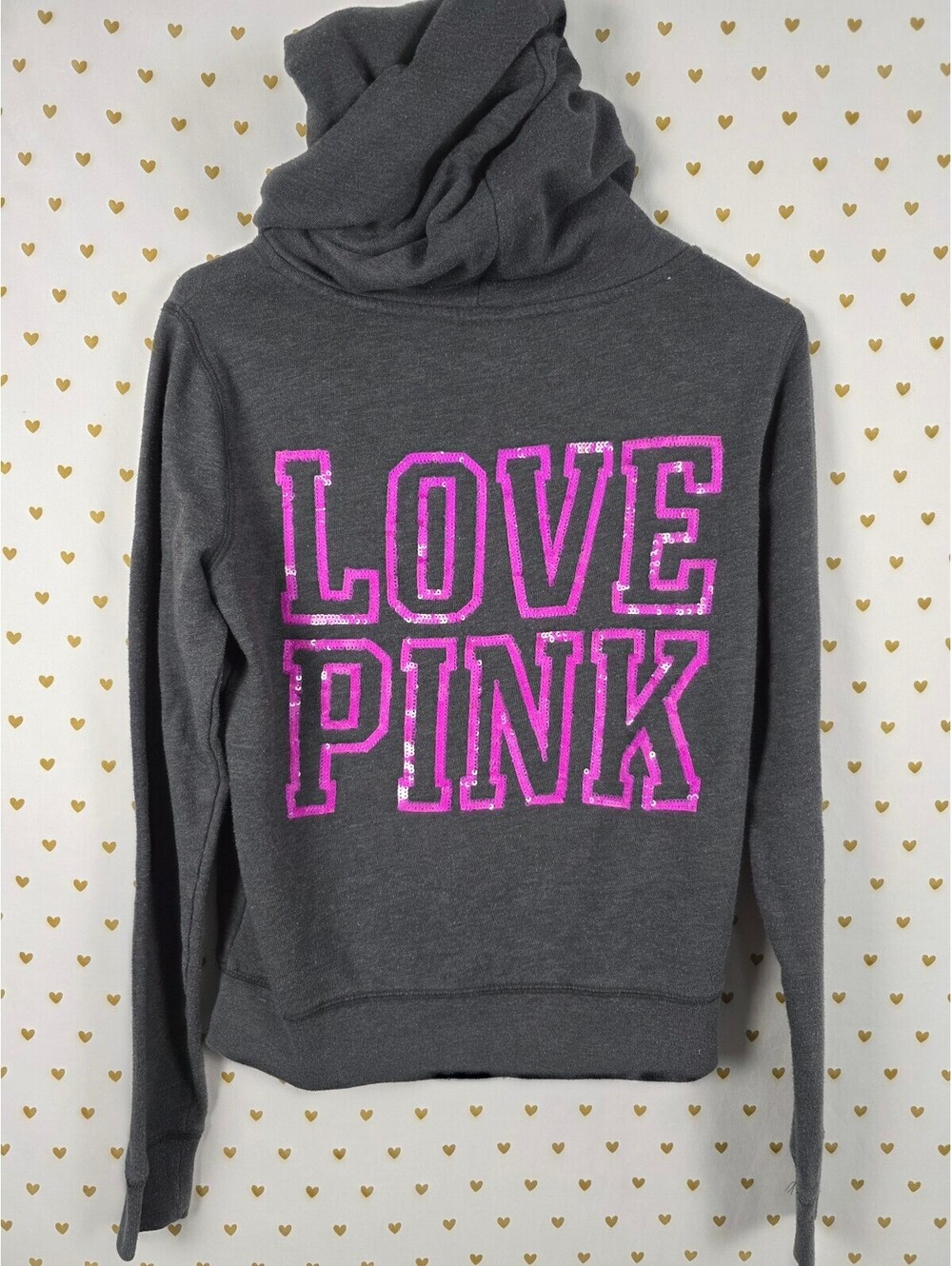 Victorias Secret Pink BLING PURPLE SEQUIN Full Zip Hoodie Jacket XS Grey